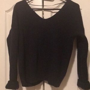 Anthropologie Navy Knotted Back Sweater